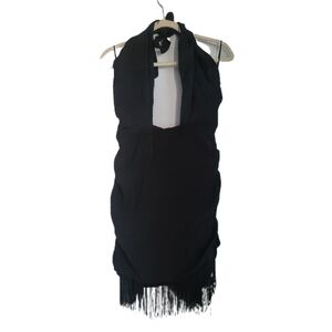 Fanco Dress Juniors L Large Black Sleeveless Halter Fringe Mini